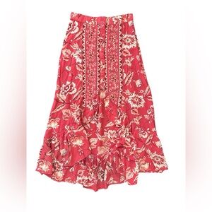 Angie Red Floral Midi Hi/Lo Skirt Size Small